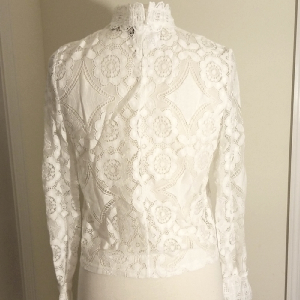 🤣Stunning October Love ❤️White Lace Top (See Thru)-Blouse love you too 💜💙🐦💕 - Picture 11 of 12